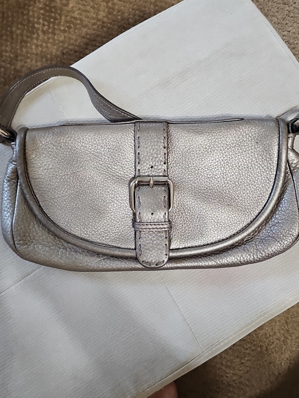 Metallic Shoulder Bag with Buckle Strap
